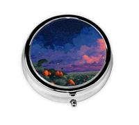 GGNKDL Strawberries Under The Starry Sky Prints Round Mini Pill Box with 3 compartments for Pill Storage and Portable Travel