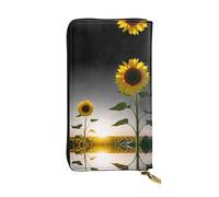 GGNKDL Sunflower at sunset printing Women's leather long handheld wallet large capacity credit card zipper bag