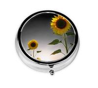 GGNKDL Sunflower at Sunset Prints Round Mini Pill Box with 3 compartments for Pill Storage and Portable Travel