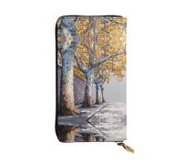 GGNKDL Sycamore trees on the street printing Women's leather long handheld wallet large capacity credit card zipper bag