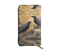 GGNKDL The crow on the skull printing Women's leather long handheld wallet large capacity credit card zipper bag