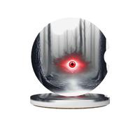 GGNKDL The Eye of Terror in The Forest Printing Car Coasters 2 Absorbent Ceramic Anti Slip Beverage Pads, car Decorations