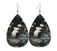 GGNKDL The flower-picking mouse Prints Water droplet pendant earrings and leather earrings, suitable as holiday birthday gifts for women