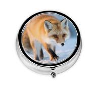 GGNKDL The Fox Who Stepped on Snow Prints Round Mini Pill Box with 3 compartments for Pill Storage and Portable Travel