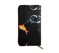 GGNKDL The goldfish that spits bubbles printing Women's leather long handheld wallet large capacity credit card zipper bag