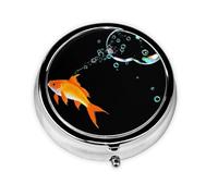 GGNKDL The Goldfish That Spits Bubbles Prints Round Mini Pill Box with 3 compartments for Pill Storage and Portable Travel