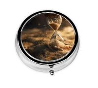 GGNKDL The Hourglass Sands of time Prints Round Mini Pill Box with 3 compartments for Pill Storage and Portable Travel