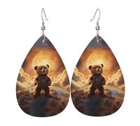 GGNKDL The little bear on the planet Prints Water droplet pendant earrings and leather earrings, suitable as holiday birthday gifts for women
