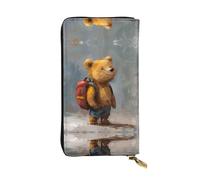 GGNKDL The little bear traveling around the world printing Women's leather long handheld wallet large capacity credit card zipper bag