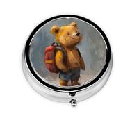 GGNKDL The Little Bear Traveling Around The World Prints Round Mini Pill Box with 3 compartments for Pill Storage and Portable Travel