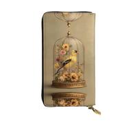 GGNKDL The Oriole in the Cage printing Women's leather long handheld wallet large capacity credit card zipper bag