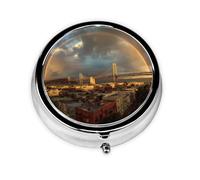 GGNKDL The Rainbow After The rain Prints Round Mini Pill Box with 3 compartments for Pill Storage and Portable Travel