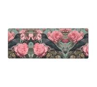 GGNKDL The Raven in The Rose Prints Gaming Mouse pad XXL Large Mouse Mat Long Extended Mouse Pad Desk Mat Non-Slip Rubber Mice Pads Stitched Edges Thin Pad 31.5 x 11.8 x 0.12 in