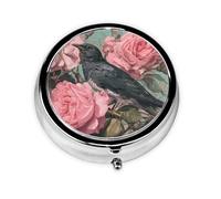 GGNKDL The Raven in The Rose Prints Round Mini Pill Box with 3 compartments for Pill Storage and Portable Travel