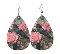 GGNKDL The Raven in the Rose Prints Water droplet pendant earrings and leather earrings, suitable as holiday birthday gifts for women