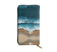 GGNKDL The waves on the beach printing Women's leather long handheld wallet large capacity credit card zipper bag