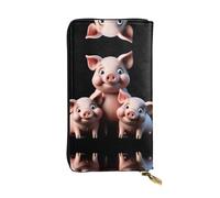 GGNKDL Three cute little pigs printing Women's leather long handheld wallet large capacity credit card zipper bag