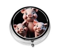 GGNKDL Three Cute Little Pigs Prints Round Mini Pill Box with 3 compartments for Pill Storage and Portable Travel