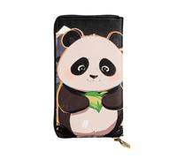 GGNKDL Three pandas printing Women's leather long handheld wallet large capacity credit card zipper bag