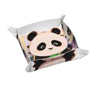Ggnkdl Three Pandas Prints Leather Storage Tray Medium Quality PVC Double-Sided Leather Tray for Convenient Storage and Organization