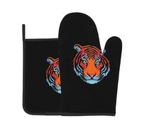 GGNKDL Tiger Head Pattern Oven Mitts and Pot Holders Set for Open The lid of The Pot in The Kitchen, Microwave, Oven