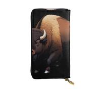 GGNKDL Trail Dust Bison printing Women's leather long handheld wallet large capacity credit card zipper bag