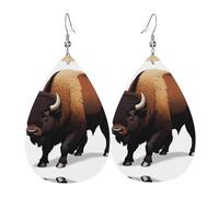 GGNKDL Trail Dust Bison Prints Water droplet pendant earrings and leather earrings, suitable as holiday birthday gifts for women