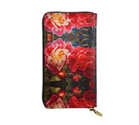 GGNKDL tree peonies printing Women's leather long handheld wallet large capacity credit card zipper bag