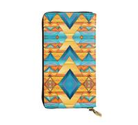 GGNKDL Triangle Building Puzzle printing Women's leather long handheld wallet large capacity credit card zipper bag