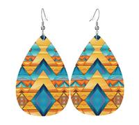 GGNKDL Triangle Building Puzzle Prints Water droplet pendant earrings and leather earrings, suitable as holiday birthday gifts for women