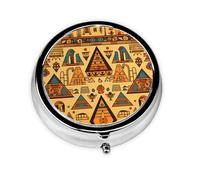 GGNKDL Triangular Building Pattern Prints Round Mini Pill Box with 3 compartments for Pill Storage and Portable Travel