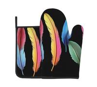 GGNKDL Tropical Parrot Feathers Pattern Oven Mitts and Pot Holders Set for Open The lid of The Pot in The Kitchen, Microwave, Oven