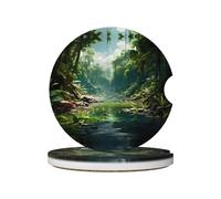 GGNKDL Tropical rain Forest Printing Car Coasters 2 Absorbent Ceramic Anti Slip Beverage Pads, car Decorations