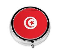 GGNKDL Tunisian Flag Prints Round Mini Pill Box with 3 compartments for Pill Storage and Portable Travel