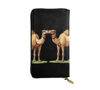 GGNKDL Two camels printing Women's leather long handheld wallet large capacity credit card zipper bag