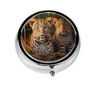 GGNKDL Two Leopard Brothers Prints Round Mini Pill Box with 3 compartments for Pill Storage and Portable Travel