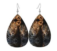 GGNKDL Two leopards snuggling together Prints Water droplet pendant earrings and leather earrings, suitable as holiday birthday gifts for women