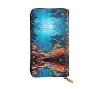 GGNKDL Undersea flora and fauna printing Women's leather long handheld wallet large capacity credit card zipper bag