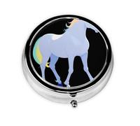 GGNKDL Unicorn Silhouette Prints Round Mini Pill Box with 3 compartments for Pill Storage and Portable Travel