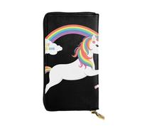 GGNKDL Unicorns across the rainbow printing Women's leather long handheld wallet large capacity credit card zipper bag