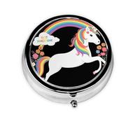 GGNKDL Unicorns Across The Rainbow Prints Round Mini Pill Box with 3 compartments for Pill Storage and Portable Travel