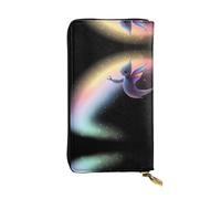 GGNKDL Unidentified creatures in the starry sky printing Women's leather long handheld wallet large capacity credit card zipper bag