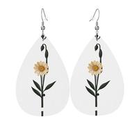GGNKDL Unknown Flower Prints Water droplet pendant earrings and leather earrings, suitable as holiday birthday gifts for women