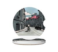GGNKDL Urban Architecture Printing Car Coasters 2 Absorbent Ceramic Anti Slip Beverage Pads, car Decorations