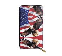 GGNKDL USA Patriotic Eagle with American Flag printing Women's leather long handheld wallet large capacity credit card zipper bag