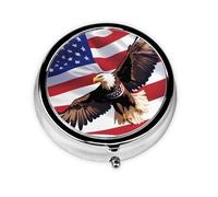 GGNKDL USA Patriotic Eagle with American Flag Prints Round Mini Pill Box with 3 compartments for Pill Storage and Portable Travel