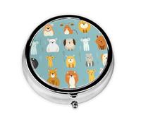 GGNKDL Various Cartoon Animals Prints Round Mini Pill Box with 3 compartments for Pill Storage and Portable Travel