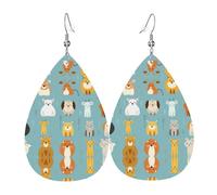 GGNKDL Various cartoon animals Prints Water droplet pendant earrings and leather earrings, suitable as holiday birthday gifts for women