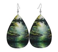 GGNKDL Vast forests Prints Water droplet pendant earrings and leather earrings, suitable as holiday birthday gifts for women