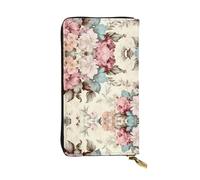 GGNKDL Vibrant flora printing Women's leather long handheld wallet large capacity credit card zipper bag